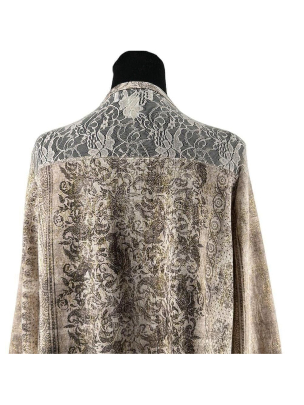 Joseph Ribkoff cardigan taupe gold lace open front pattern stretch unique sz 8 - Picture 9 of 11